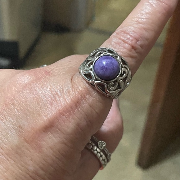 Natural Charoite Ring: Handmade 925 Sterling Silver Boho  Ladies Ring Sterling Charoite